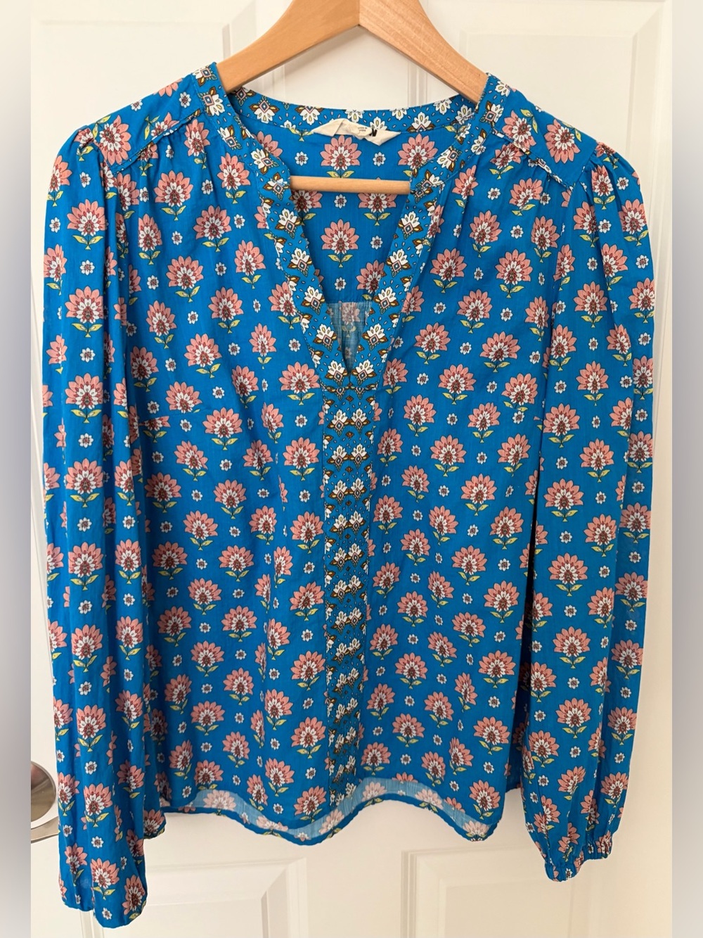 Boden Floral V-Neck Long Sleeve Blouse